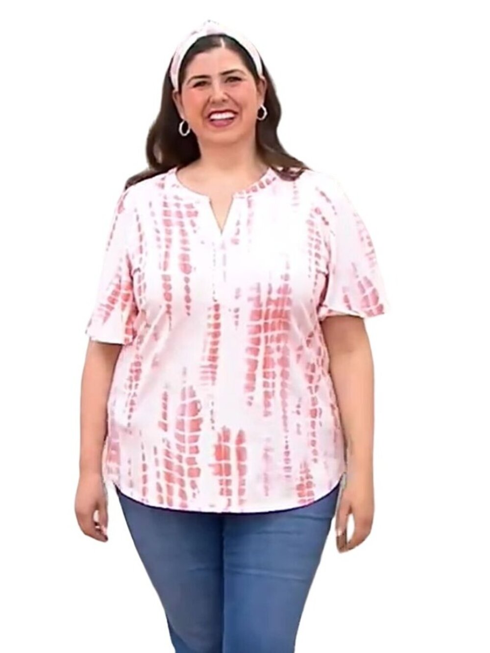Belle by Kim Gravel Top Shirt  XXS Coral Reef Cotton Blend Flutter Sleeve NEW